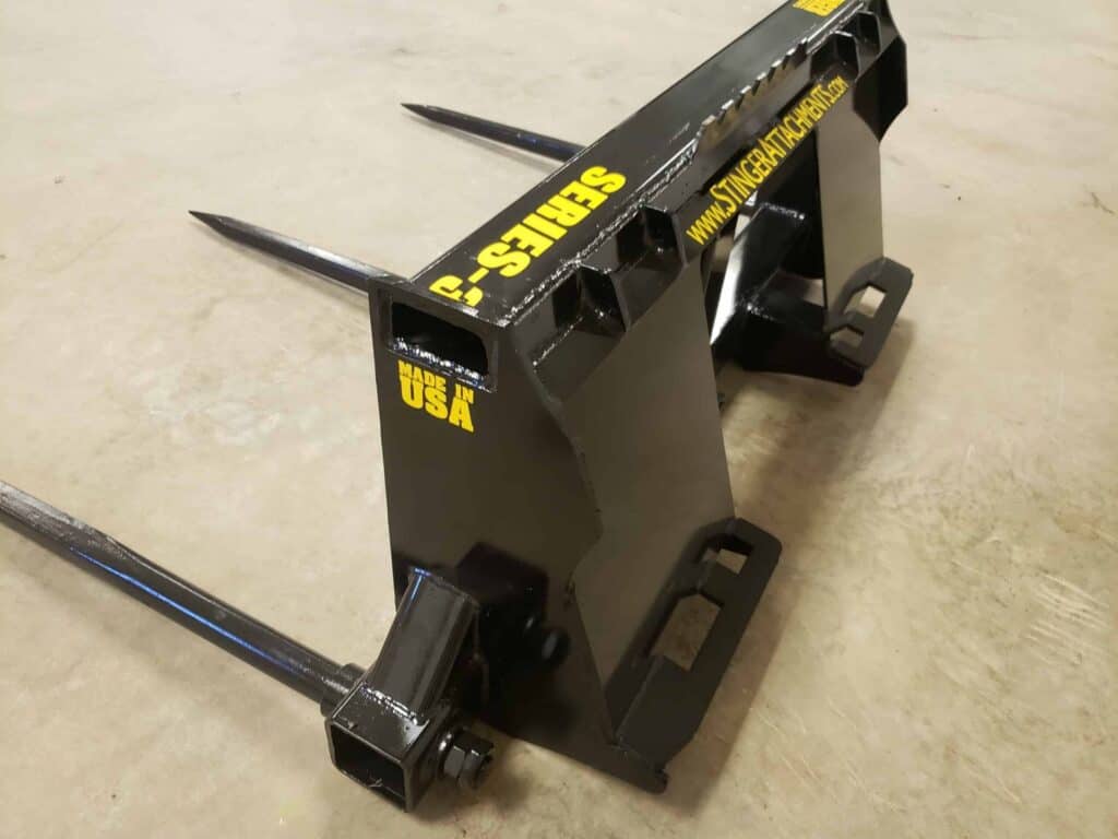 Stinger BS3 skid steer bale spear attachment with forged bale spears