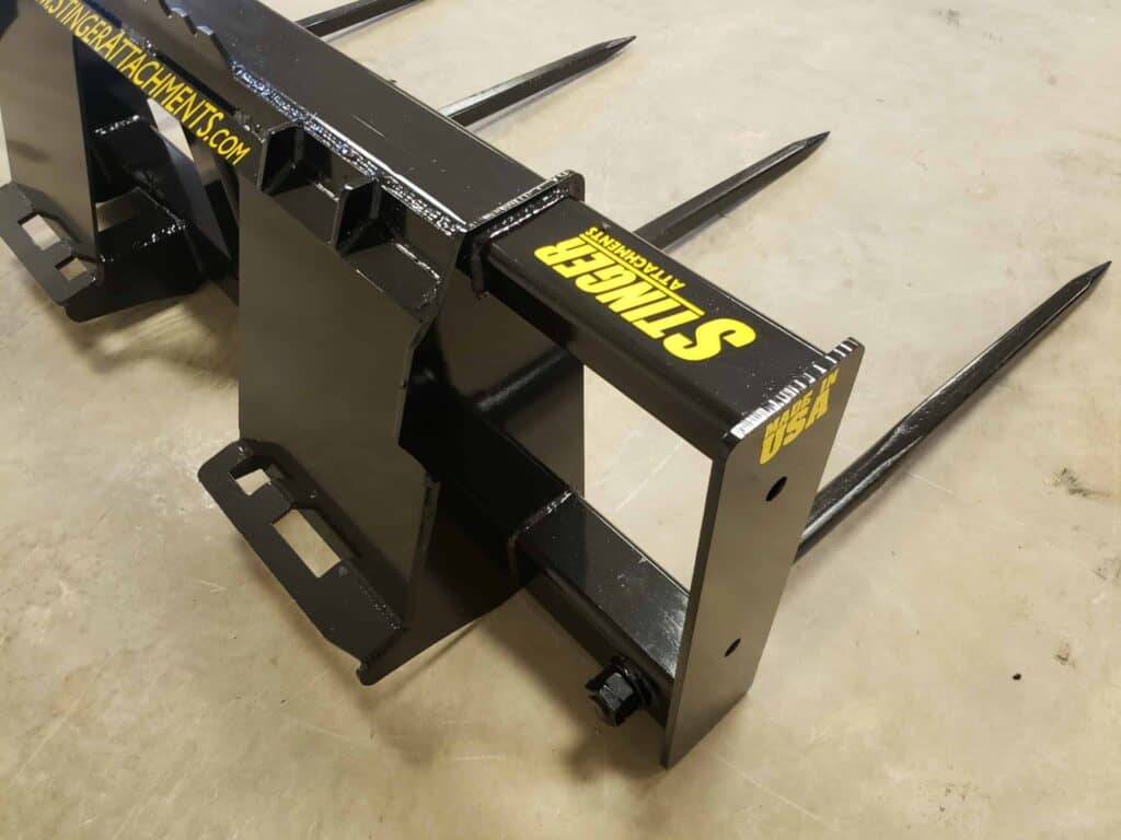 Stinger BS3 skid steer bale spear attachment heavy duty frame with 4 bale spikes