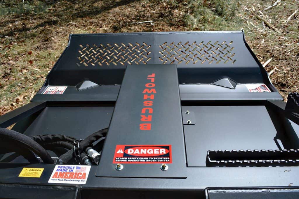 Top view Brush Wolf 7201 open front heavy duty skid steer brush cutter deck. Top view Brush Wolf 7201 open front heavy