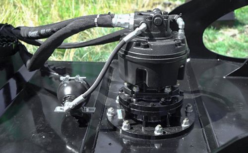 Brush Wolf Alpha XP skid steer brush cutter hydraulic motor mounted on heavy duty deck assembly