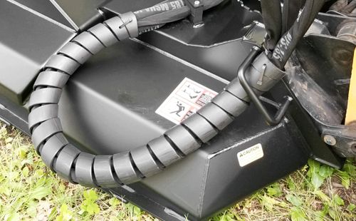 Brush Wolf Alpha XP skid steer brush cutter hydraulic hoses with protective routing and shielding system