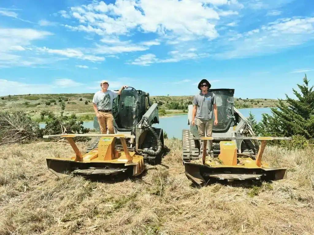 Diamond Mowers Pro X skid steer disc mulcher with operators showing real world use and large scale land clearing capability