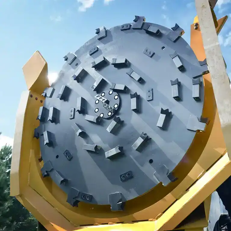 Diamond Mowers Pro X skid steer disc mulcher close up of cutting disc showing carbide teeth and heavy duty design