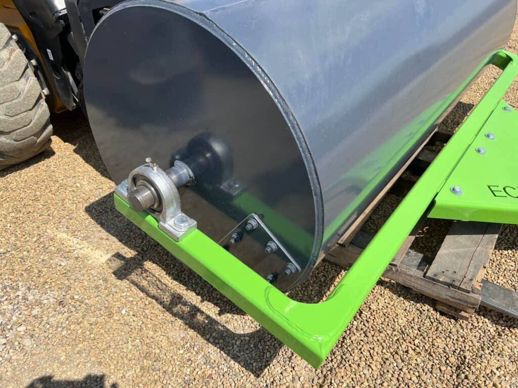 ECHO LR lawn roller frame close up showing reinforced steel construction and hitch connection for towing behind equipment