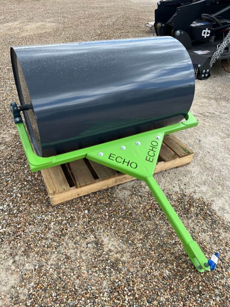 ECHO LR commercial lawn roller front right angle showing smooth drum for flattening soil and yard prep