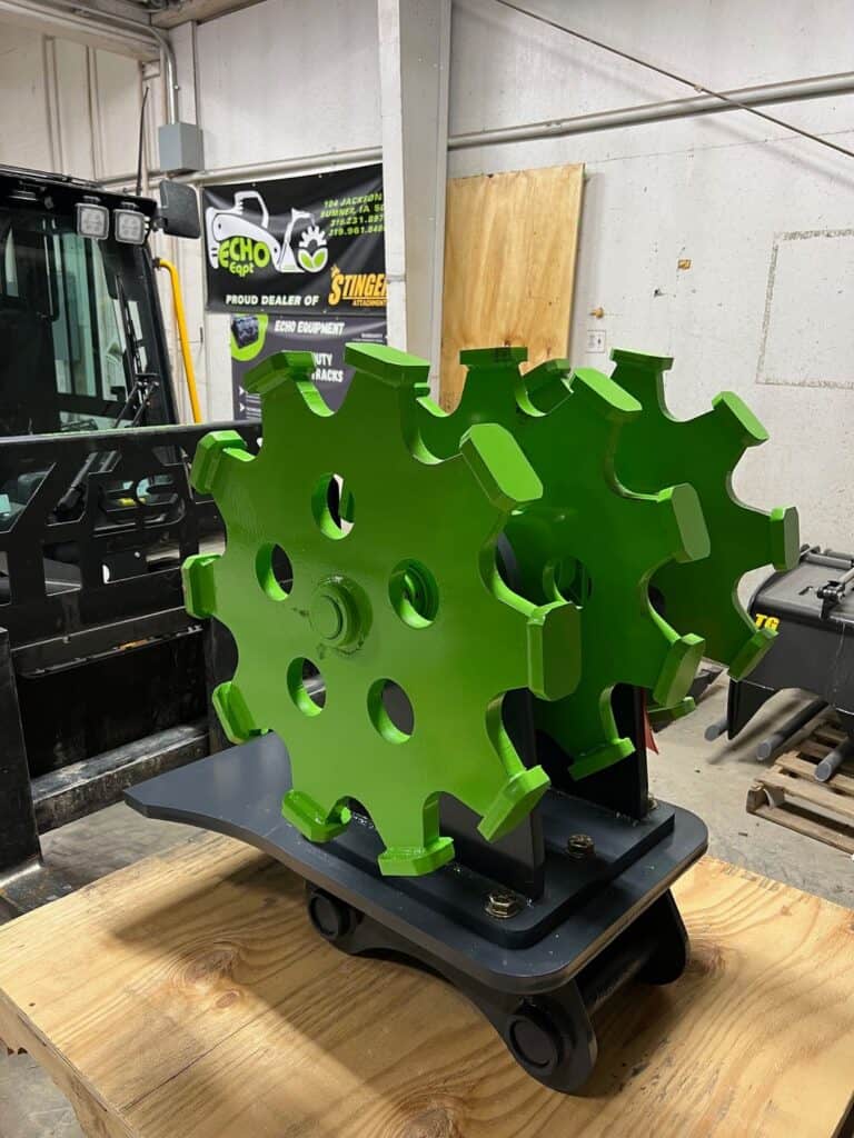 Industrial excavator compaction wheel with spiked drum for efficient trench backfill compaction