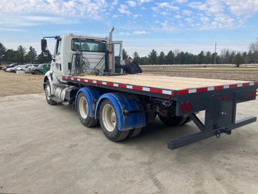 Removable semi tractor flatbed platform built from US steel for agricultural use