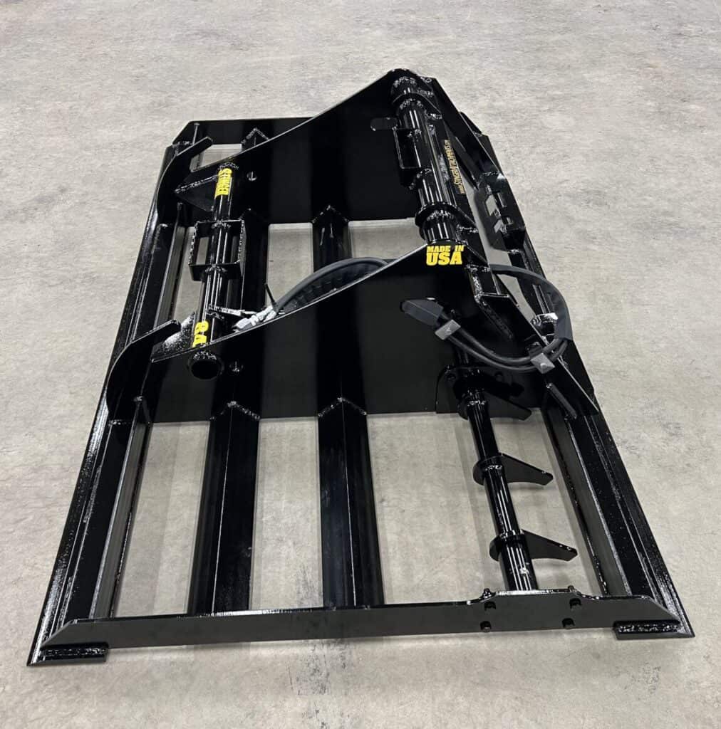 Stinger LP skid steer land plane attachment with dual cutting edges for driveway grading and surface leveling