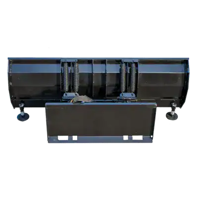 Rear view of Prime Attachments skid steer snow blade attachment with pads