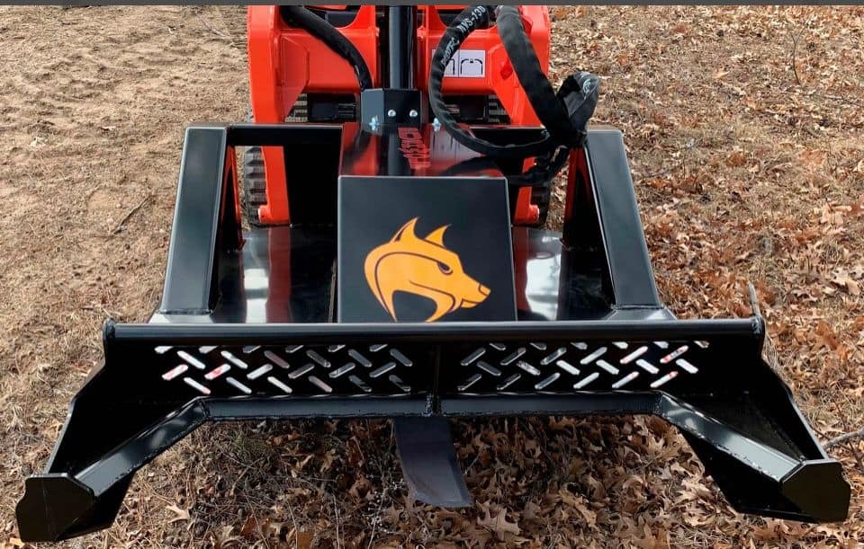 Front view Brush Wolf mini skid steer brush cutter attachment