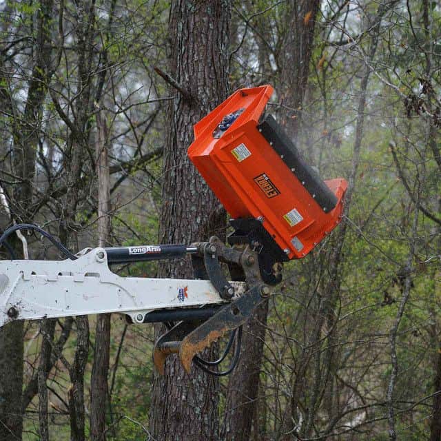 Eterra EX-30 excavator flail mower angled view showing reinforced housing and cutting head design