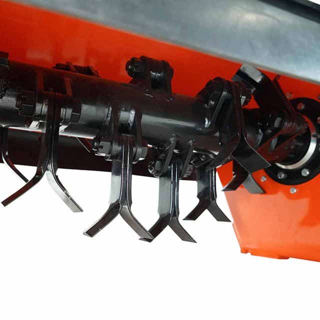 Eterra EX-30 excavator flail mower underside showing flail blades and rotor system for vegetation cutting