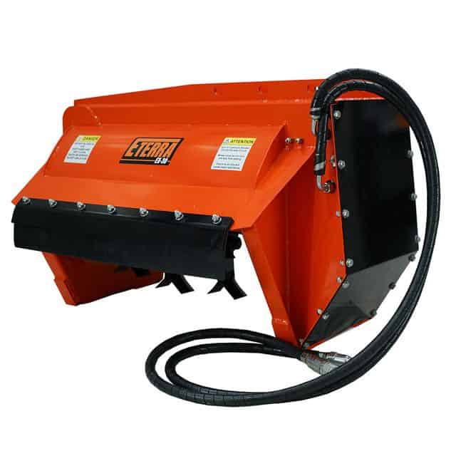 Eterra EX-30 excavator flail mower side view showing compact build and heavy duty protective housing