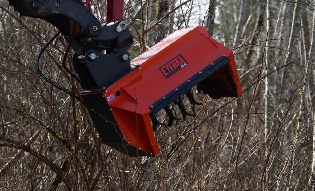 Eterra EX30 excavator forestry mulcher attachment processing brush and small trees