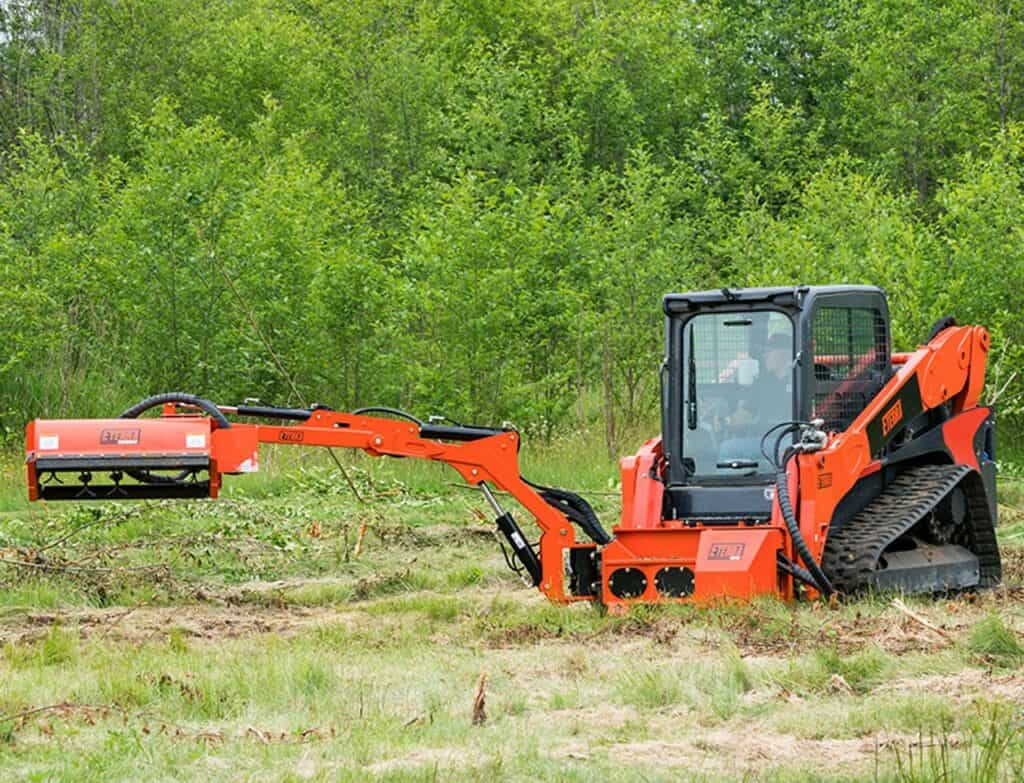 Eterra Raptor skid steer boom mower attachment for roadside mowing and vegetation management