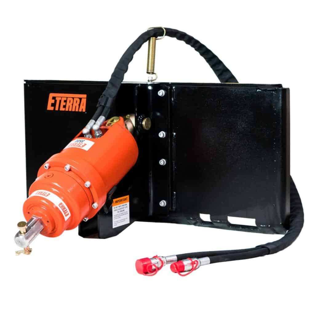 Eterra skid steer auger drive attachment with hydraulic motor and mounting plate