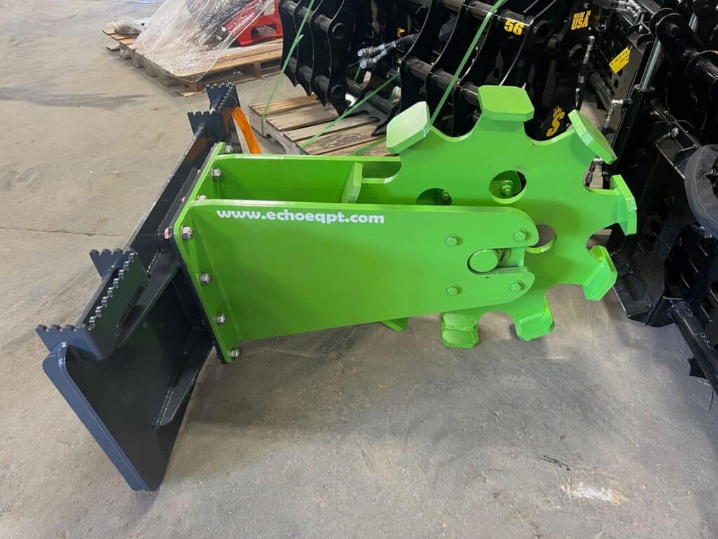 ECHO SSCW skid steer single compaction wheel attachment with pad wheel designed for trench and pipeline compaction