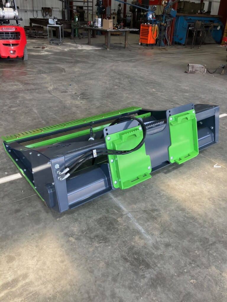 Close up top frame structure of ECHO PG3 skid steer power grader attachment
