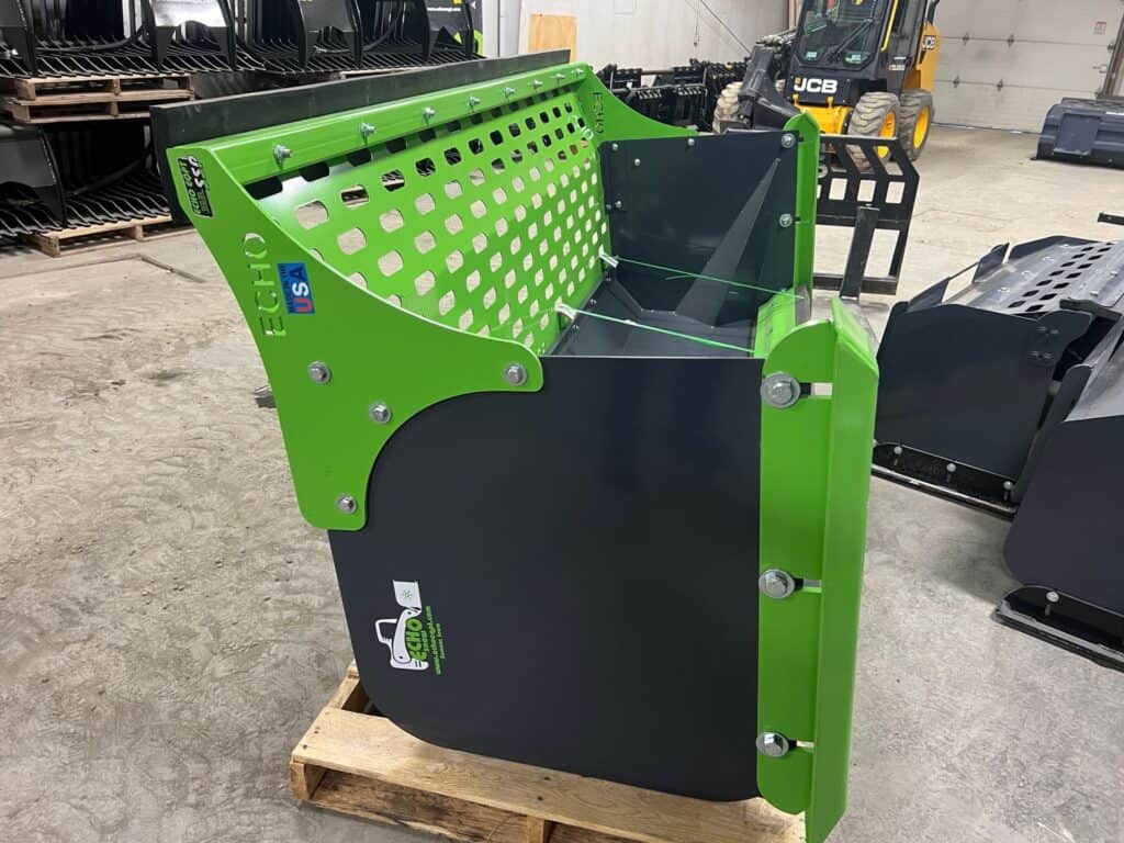 Side view ECHO SSP skid steer snow pusher attachment showing reinforced side wings and frame