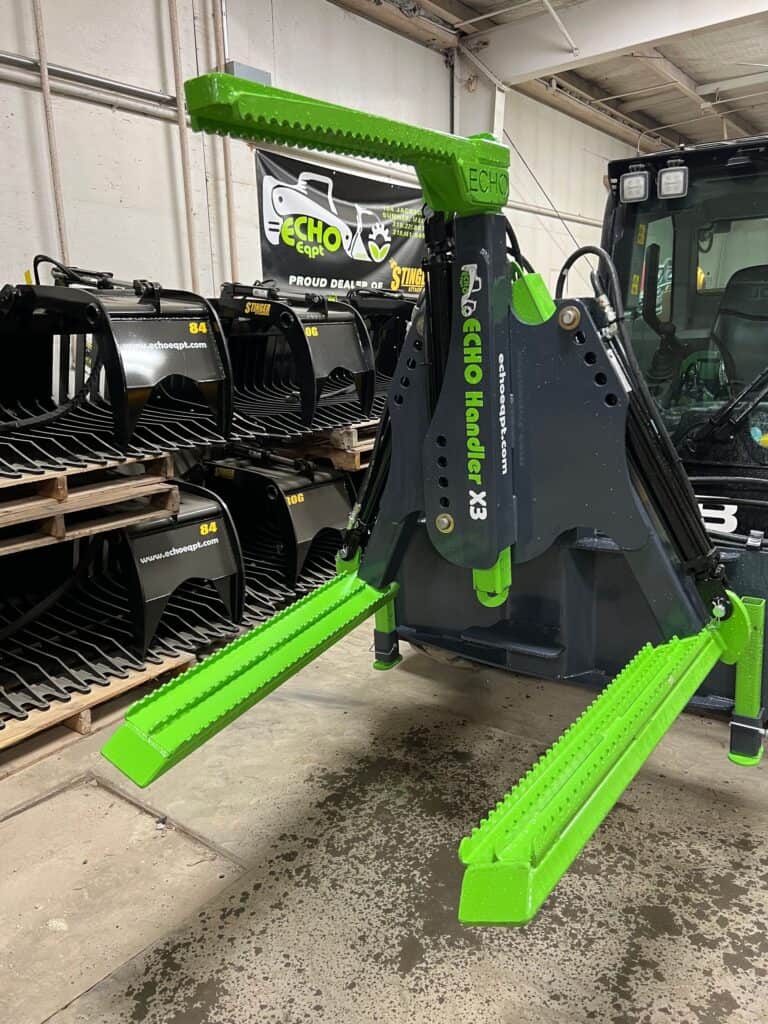Detail view ECHO Handler X3 tire handler attachment for agricultural equipment service
