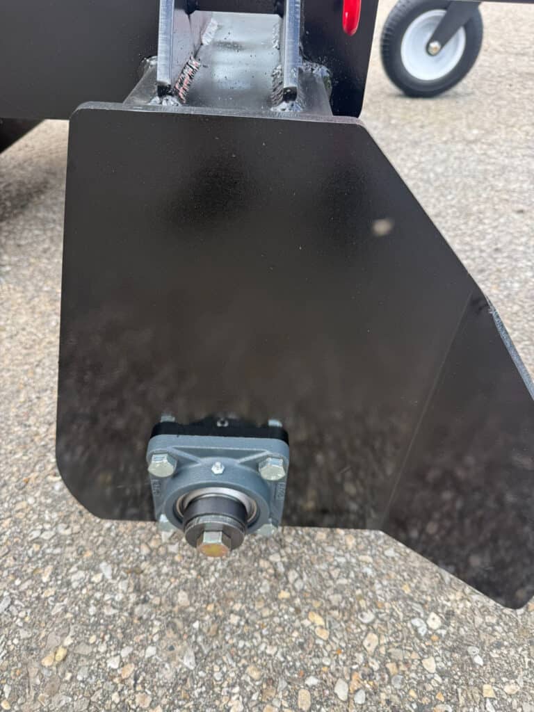 Close-up of PRIME soil conditioner drum bearing and side plate assembly