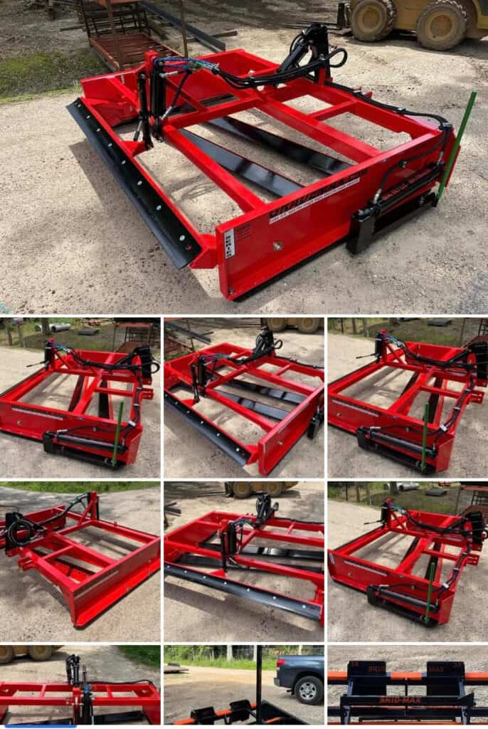 Red Skid Max 3 blade hydraulic skid steer grader attachment product image collage
