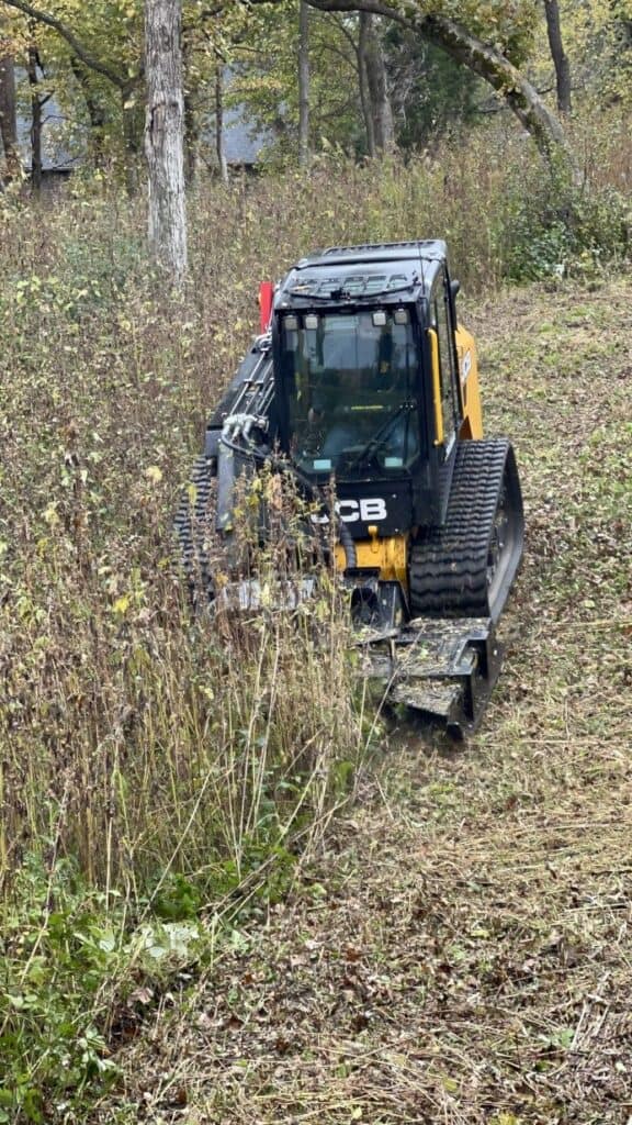 Stinger Twister F3 skid steer brush cutter clearing heavy brush and saplings