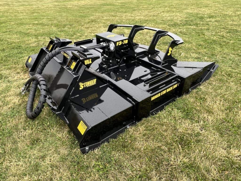 Stinger Twister F3 skid steer brush cutter overhead front left product view