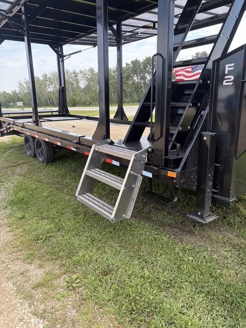 ECHO SS Drone Dock aluminum entry steps and stairway providing access to the elevated trailer work platform