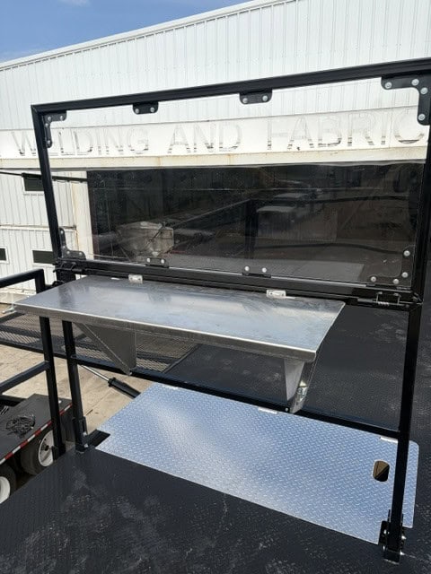 ECHO SS Drone Dock clear upper deck shield with fold-down stainless steel work shelf and diamond plate platform