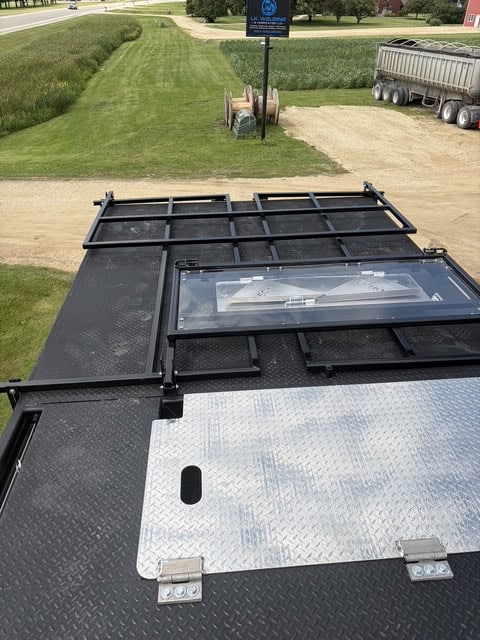Top view of the ECHO SS Drone Dock showing the folded clear shield frame, upper deck and diamond plate access hatch