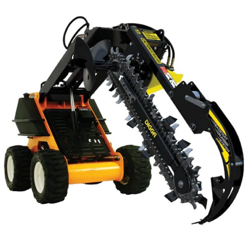 Digga Bigfoot Mini Skid Steer Trencher mounted on a compact mini skid steer