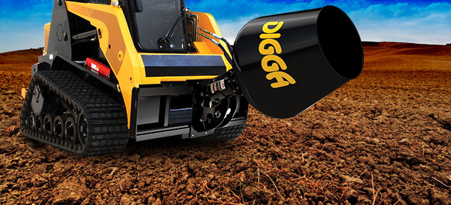 Digga cement mixer attachment mounted on a compact track loader