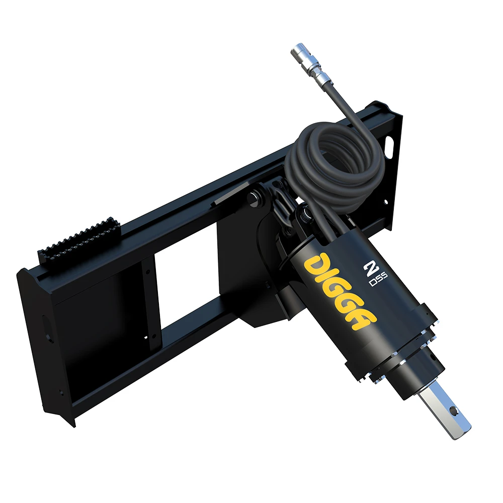 Digga skid steer auger drive with universal skid steer mount, hydraulic hoses, and 2-inch hex output shaft