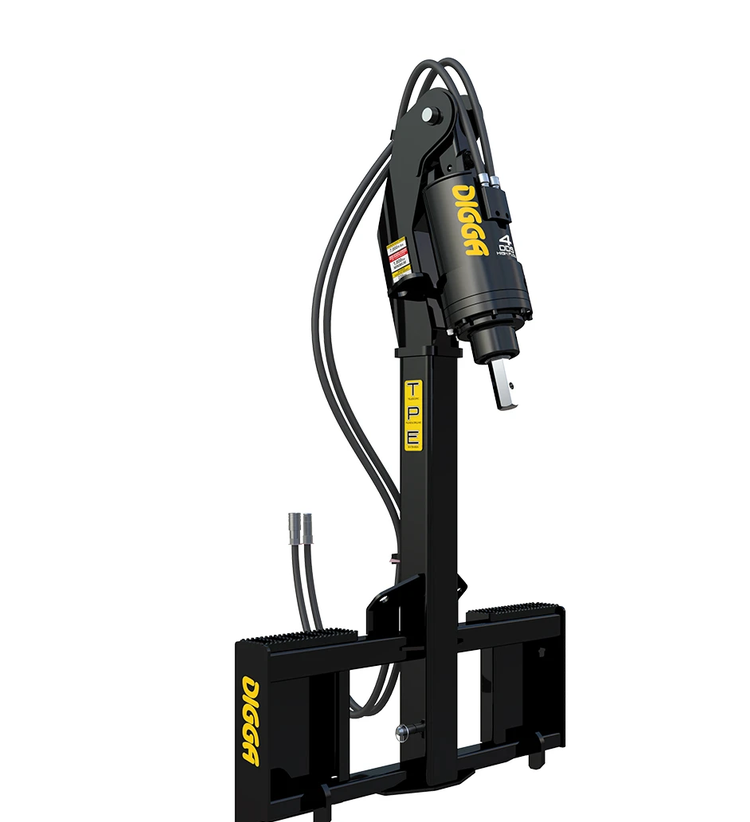 Digga TPE skid steer auger drive with telescopic extension frame and universal skid steer mount