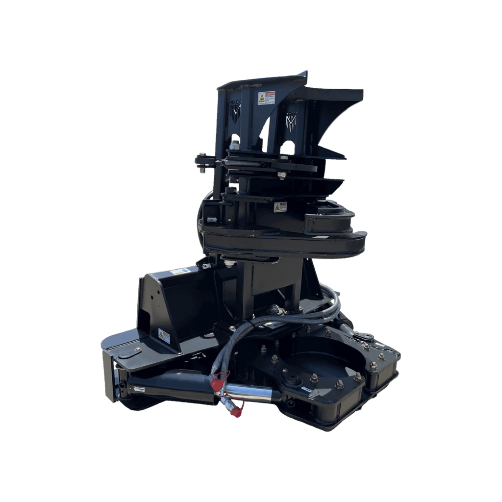 Maxx Timberwolf tree shear with accumulator arm and grapple assembly