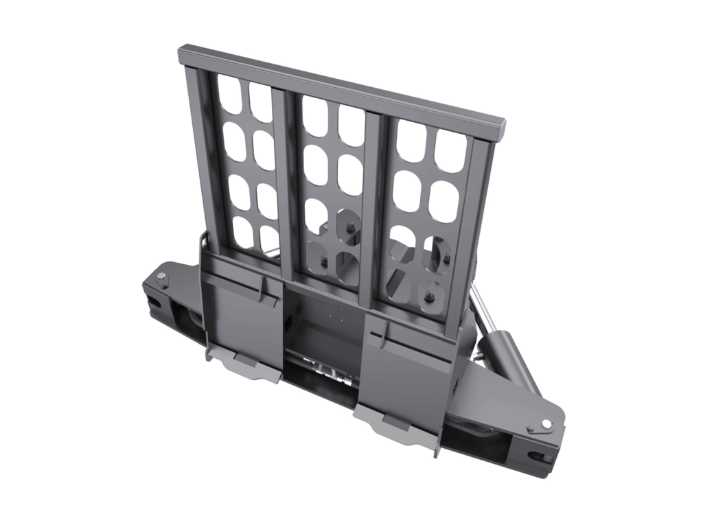 Rear view of the Maxx Attachments 20-inch Ranch Axe tree shear and skid steer mounting plate