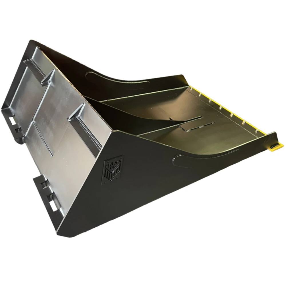 Rear view of the Maxx Attachments Conveyor Cleaning Bucket and skid steer mounting plate