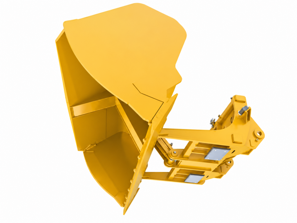 Maxx Attachments Rollout Bucket showing hydraulic rollout mechanism and mounting frame