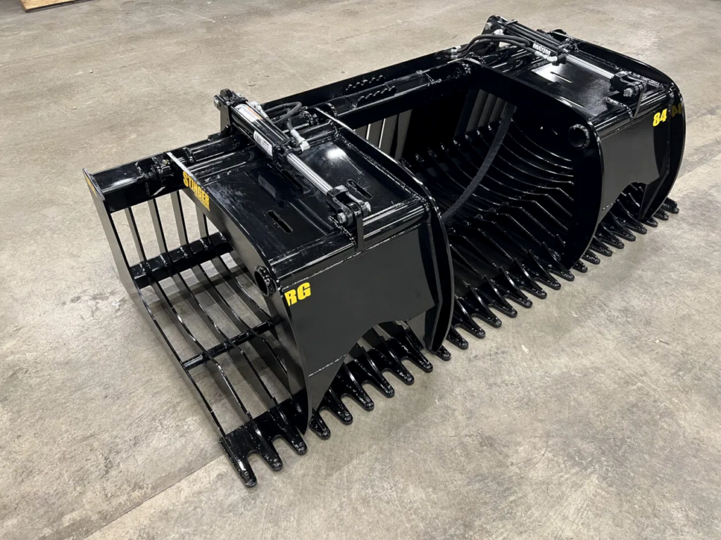 Stinger RG skid steer rock grapple with dual hydraulic grapple arms