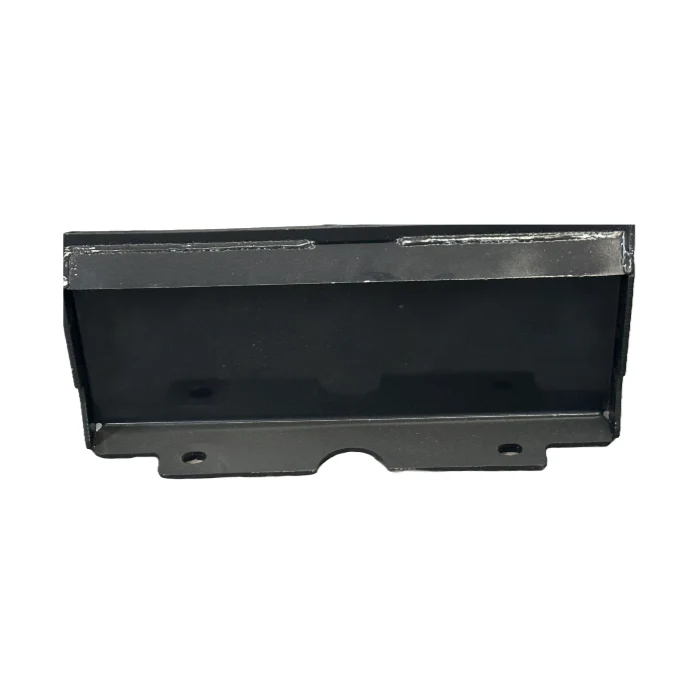 Front view of the Stout mini skid steer receiver hitch showing the mounting plate and 2-inch receiver opening