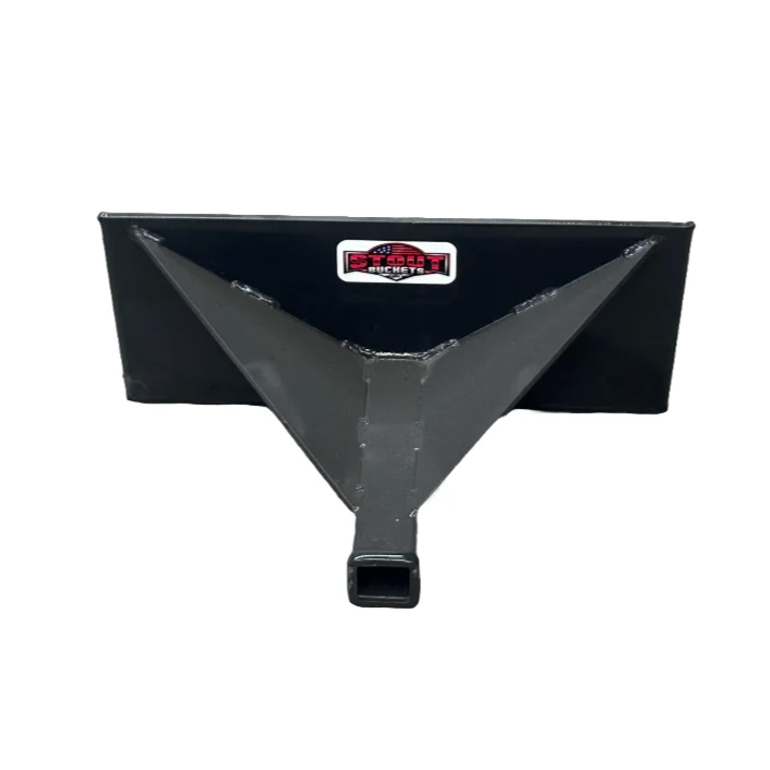 Rear view of the Stout mini skid steer receiver hitch showing the Grade 50 steel mounting plate and gusseted receiver tube