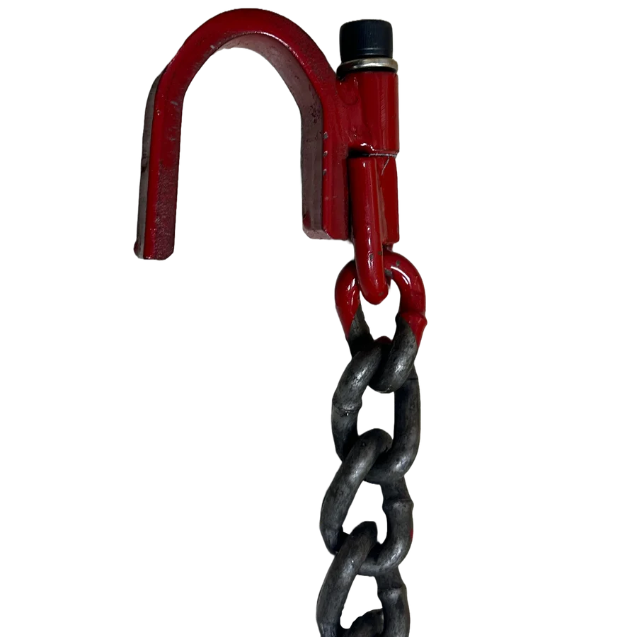 Close-up of the Stout TrackClaws static clamp and chain assembly for rubber tracks
